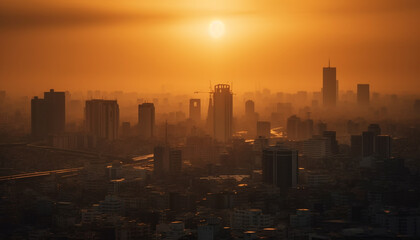 Fototapeta premium Silhouette skyscrapers glow in Beijing financial district generated by AI