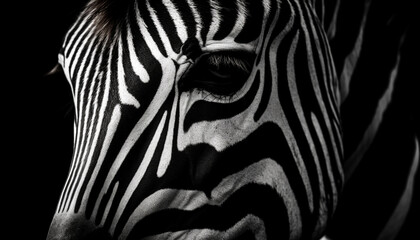 Fototapeta na wymiar Striped zebra beauty in nature monochrome elegance generated by AI
