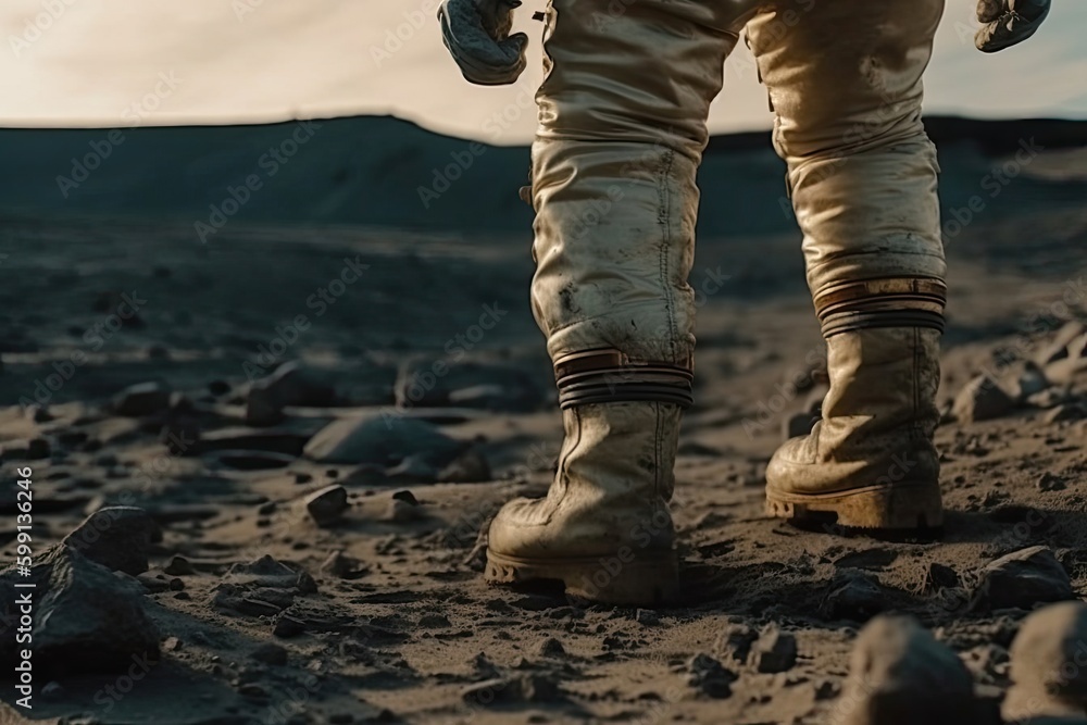 Aufkleber spaceman trekking on moon with copyspace generative ai