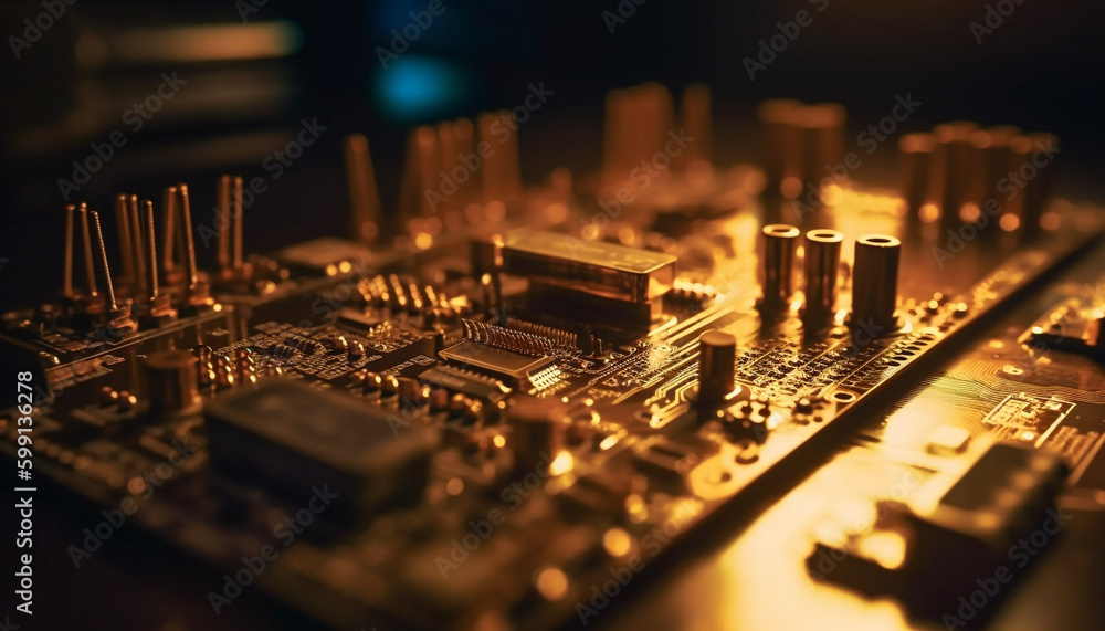 Aufkleber complex circuit board with selective focus close up generated by ai