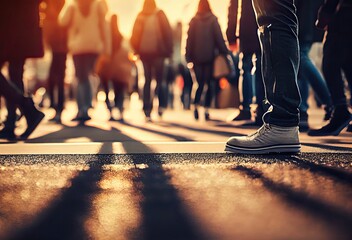 Person Crossing Street With People Background Generative AI