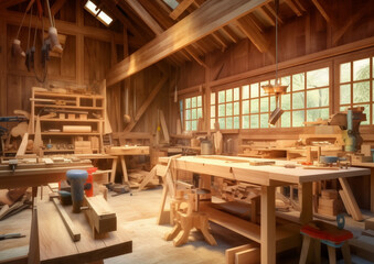 indoor or interior wood workshop with Generative AI