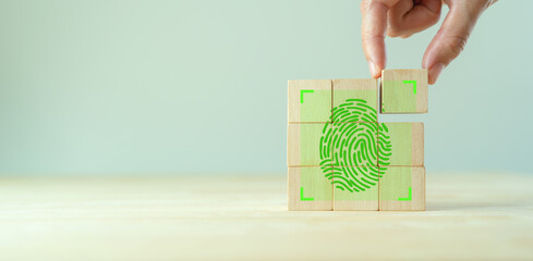 Fingerprint scanning identification system. Biometric authorization and personal security. Green...
