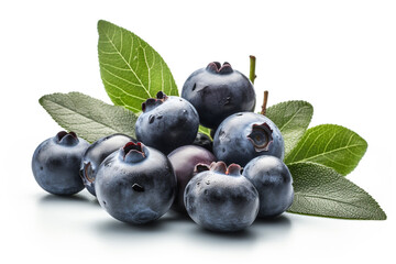 blueberries with leaf isolated on white background - obrazy, fototapety, plakaty