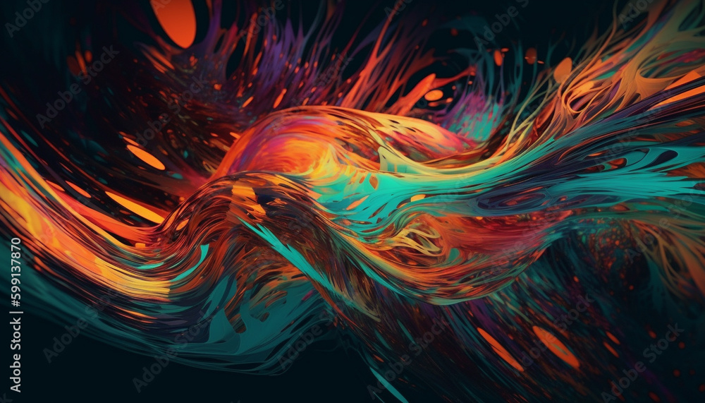 Poster vibrant colors flow in surreal wave pattern generated by ai