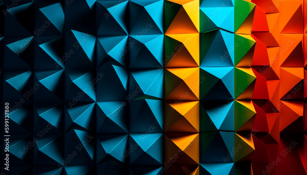 Poster geometric shapes in vibrant colors create abstract mosaic generated by ai