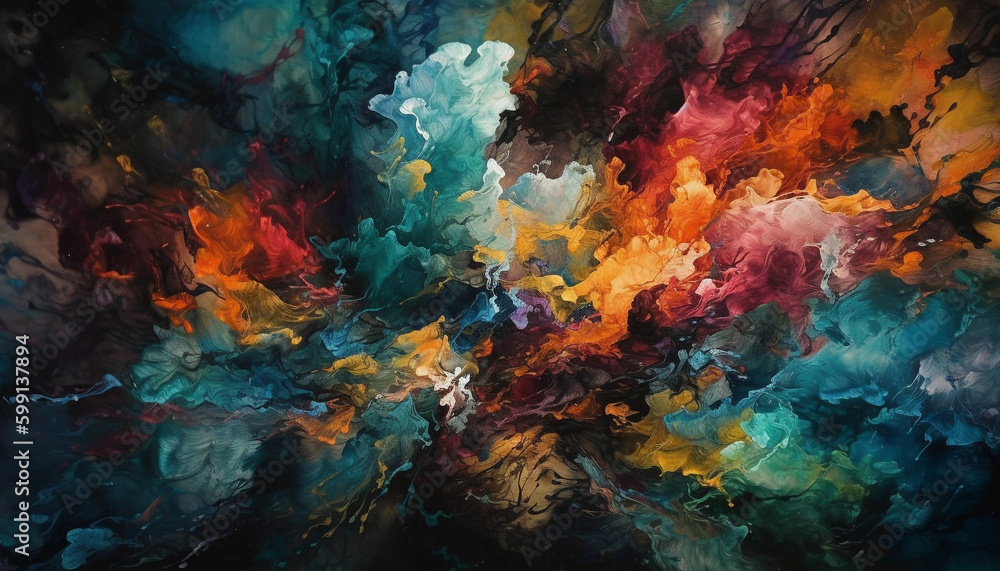 Poster vibrant colors splash on canvas, creating chaos generated by ai