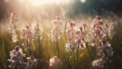 Obraz na płótnie Canvas Vibrant wildflowers bloom in idyllic meadow landscape generated by AI