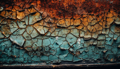 Rusty old metal plate peeling off backdrop generated by AI