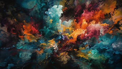 Naklejka na ściany i meble Vibrant colors splash on canvas, creating chaos generated by AI