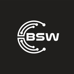 BSW letter technology logo design on black background. BSW creative initials letter IT logo concept. BSW setting shape design.
