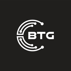 BTG letter technology logo design on black background. BTG creative initials letter IT logo concept. BTG setting shape design.
