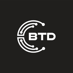 BTD letter technology logo design on black background. BTD creative initials letter IT logo concept. BTD setting shape design.
