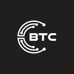 BTC letter technology logo design on black background. BTC creative initials letter IT logo concept. BTC setting shape design.
