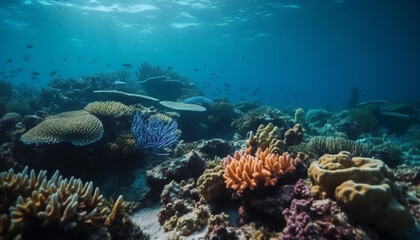 Fototapeta na wymiar Multi colored fish swim in tranquil coral reef generated by AI