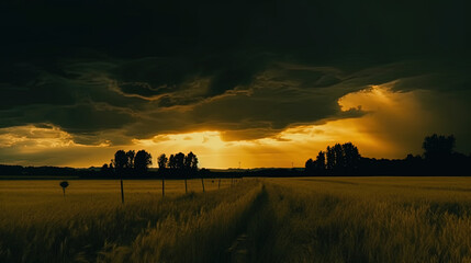 Naklejka premium sunrise over the field. Generative Ai