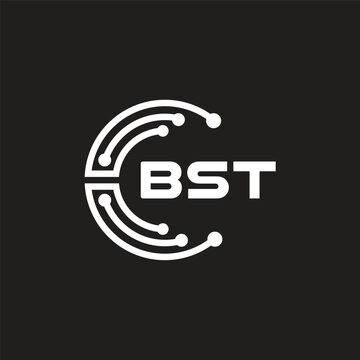 BST letter technology logo design on black background. BST creative initials letter IT logo concept. BST setting shape design.
