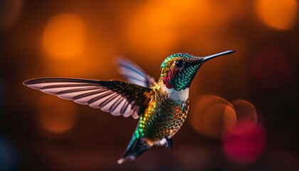 Fototapeta premium Hovering hummingbird spreads vibrant wings in mid air generated by AI