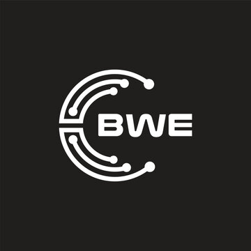 BWE letter technology logo design on black background. BWE creative initials letter IT logo concept. BWE setting shape design.
