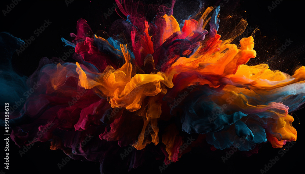 Poster vibrant colors exploding in chaotic abstract design generated by ai