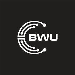 BWU letter technology logo design on black background. BWU creative initials letter IT logo concept. BWU setting shape design.
