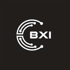 BXI letter technology logo design on black background. BXI creative initials letter IT logo concept. BXI setting shape design.
