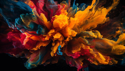 Vibrant colors mix in abstract liquid chaos generated by AI