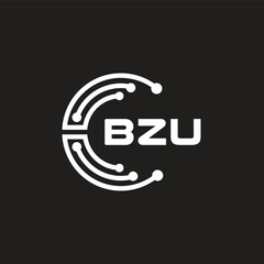 BZU letter technology logo design on black background. BZU creative initials letter IT logo concept. BZU setting shape design.
