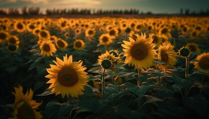 Sunflower blossoms in vibrant yellow, organic growth generated by AI