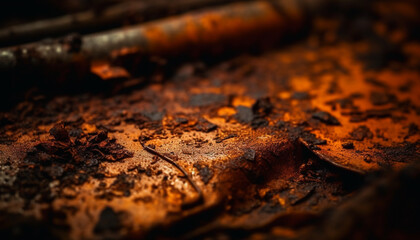 Rusty metal plate burning in fiery grill generated by AI