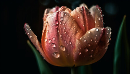 Fresh tulip blossom, wet with morning dew generated by AI