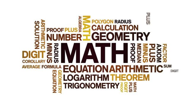 Math animated tag word cloud;text design animation kinetic typography seamless loop.