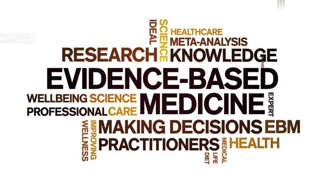 Evidence-Based Medicine animated tag word cloud;text design animation kinetic typography seamless loop.
