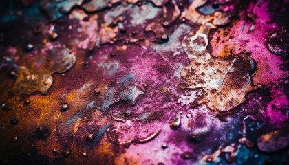 Fototapeta na wymiar Abstract rusty metal wall with mottled purple paint generated by AI