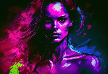 Obraz na płótnie Canvas Young Woman Dark Purple Design Backdrop Generative AI