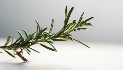 Fototapeta premium Fresh green herb leaf on twig, macro shot generated by AI