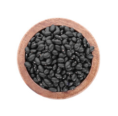 Bowl of raw black beans isolated on white, top view