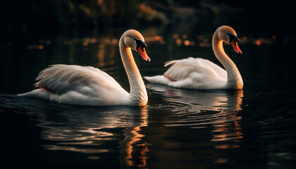 beauty swans in the lake , nature scene generated by AI