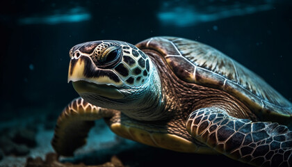 Fototapeta premium Tropical sea turtle swimming in tranquil waters generated by AI