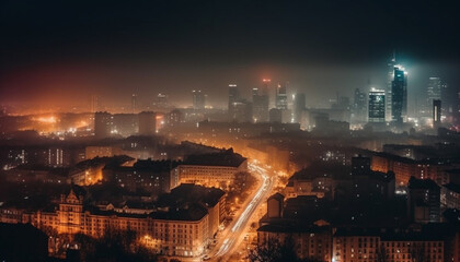 Glowing skyscrapers illuminate Beijing modern cityscape at night generated by AI