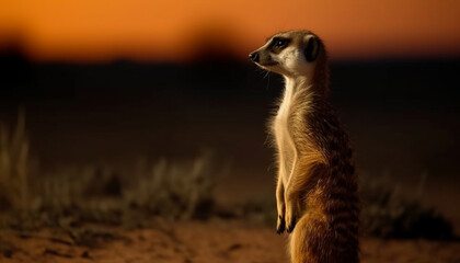 Fototapeta premium Meerkat and mongoose standing, watching nature beauty generated by AI