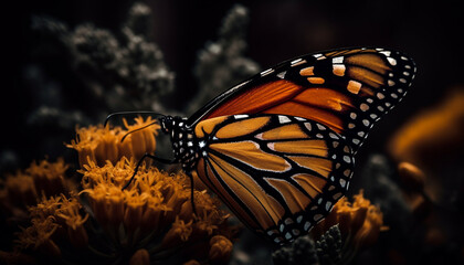 Vibrant monarch butterfly wing in summer nature generated by AI