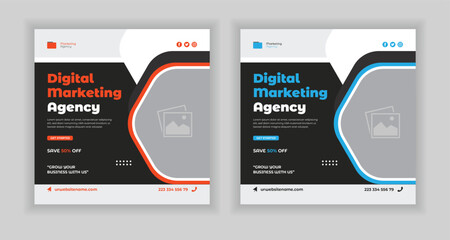 Digital marketing banner design template and social media post template. Social media bundle design template.