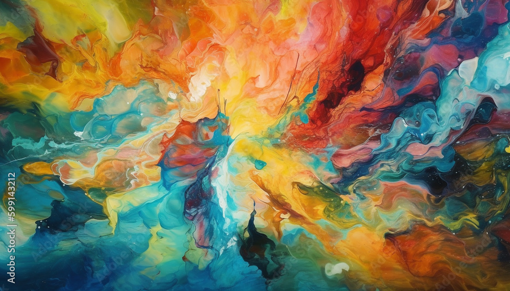 Poster vibrant colors splashing in chaotic abstract design generated by ai