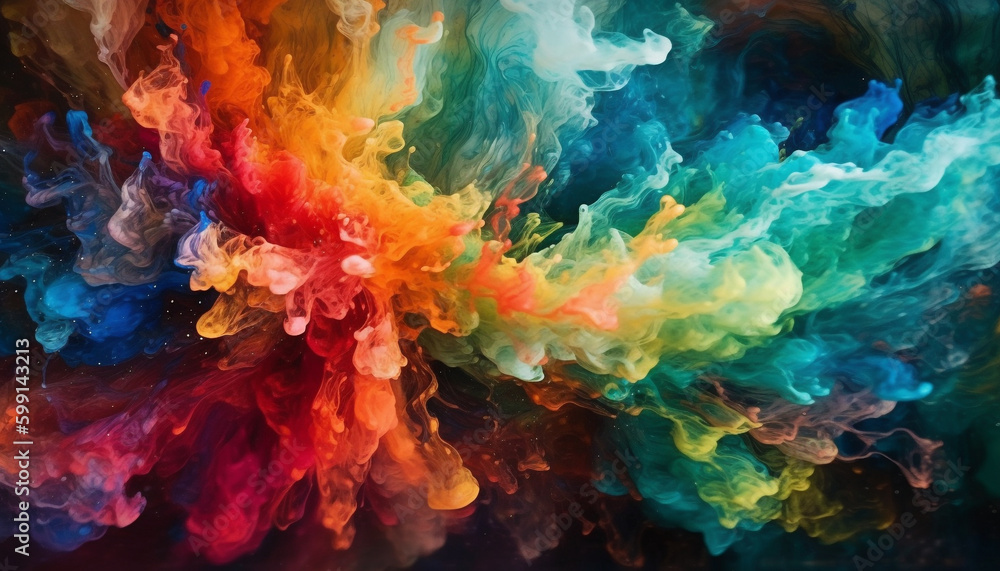 Poster vibrant colors exploding in a futuristic galaxy generated by ai