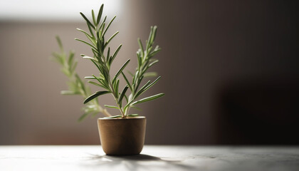 Fresh green plant in vase on table generated by AI