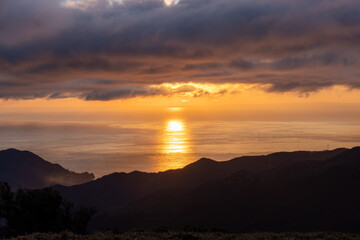 Sunset from top of hill or mountains