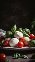 Caprese salad with plump cherry tomatoes, fragrant basil leaves, and creamy mozzarella cheese