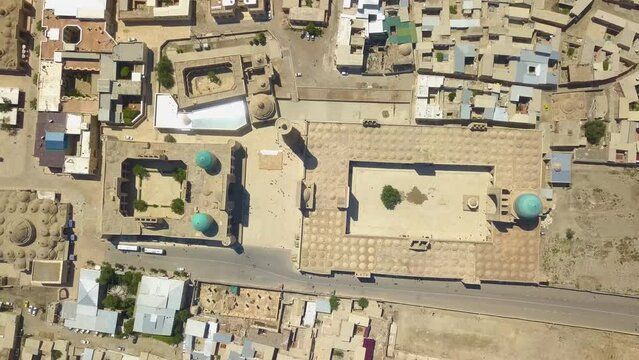 Aerial shot of Poi Kalyan Mosque in Bukhara, Uzbekistan