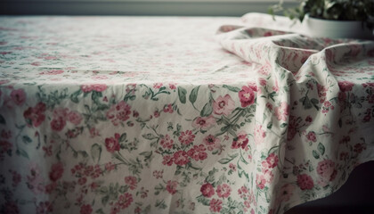 Silk tablecloth, floral pattern, elegant home decor generated by AI